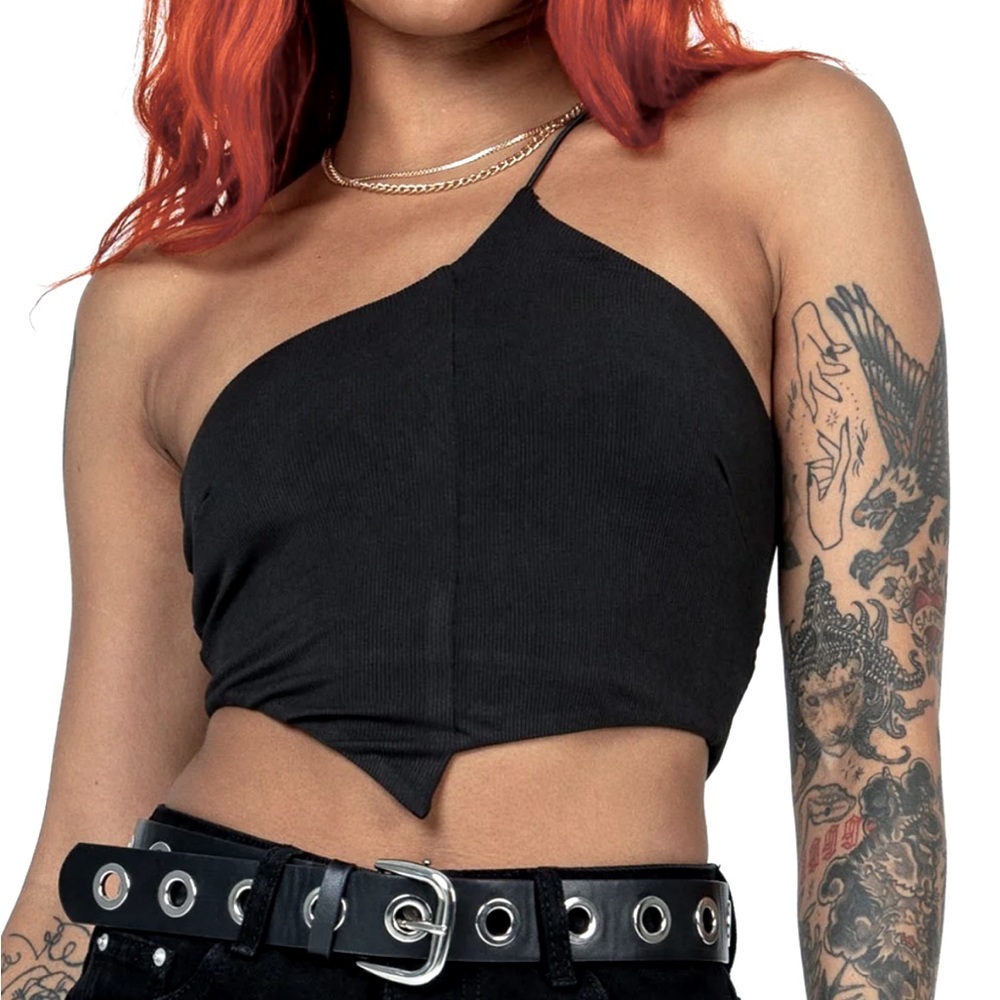 Princess Polly Asymmetrical Black Crop Top
